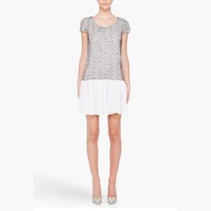 Alice + Olivia Gunmetal Silver Sequin Ivory Silk Short Sleeve Mini Dress Size Xs
